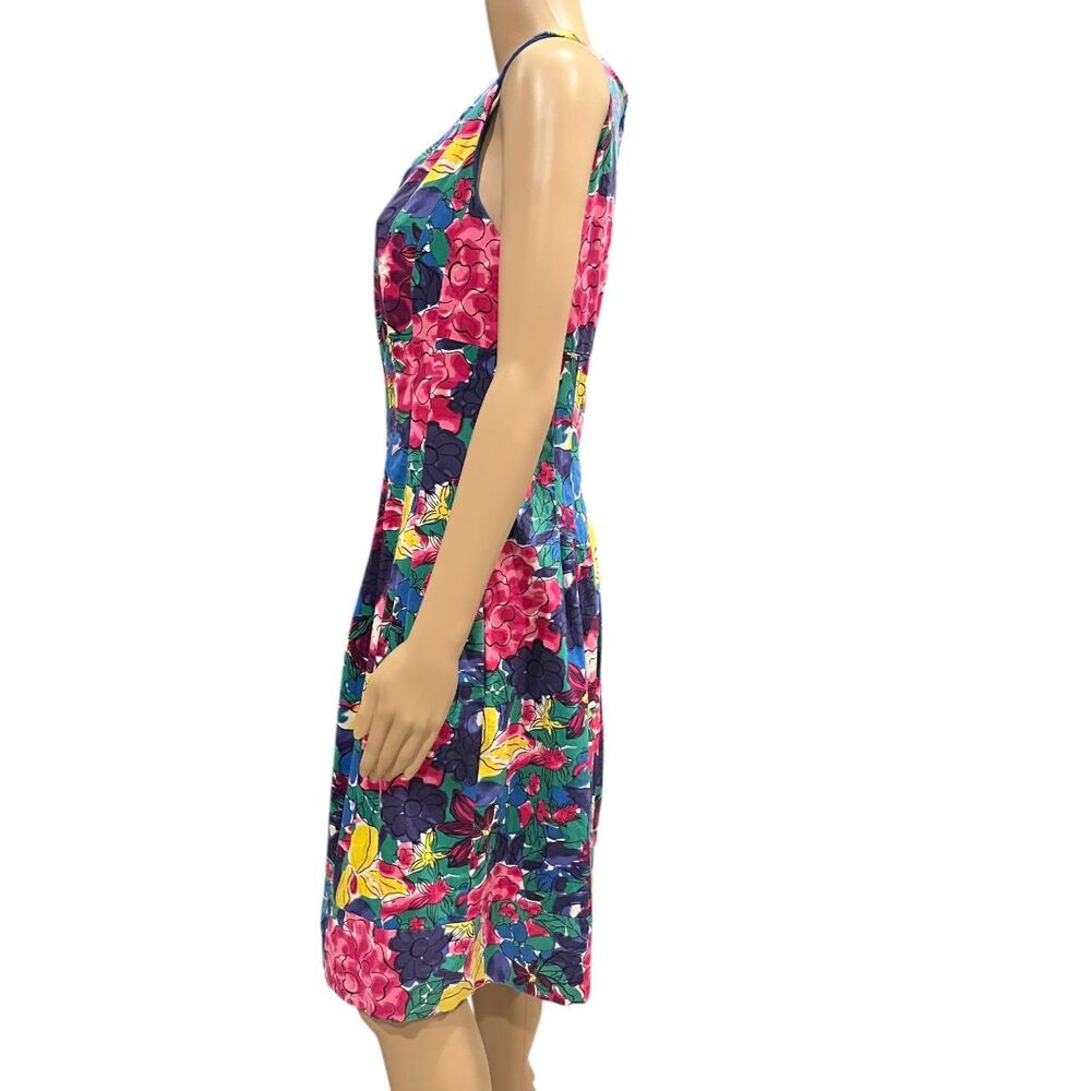 JONES NEW YORK Pleated V-Neck Bright Multicolor Floral Sleeveless Summer Dress 8 - Picture 5 of 8